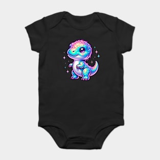 Chibi Baby Dino Neon Holographic Colorful Kawaii Baby Bodysuit